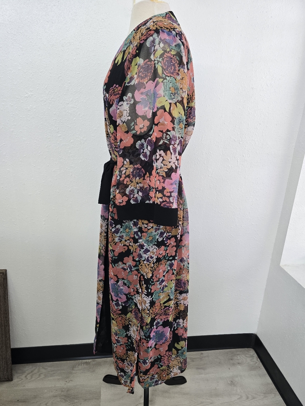 Anthropologie If By Sea NWT Penolope Floral Long Kimono Duster Black Trim Large - Picture 8 of 10